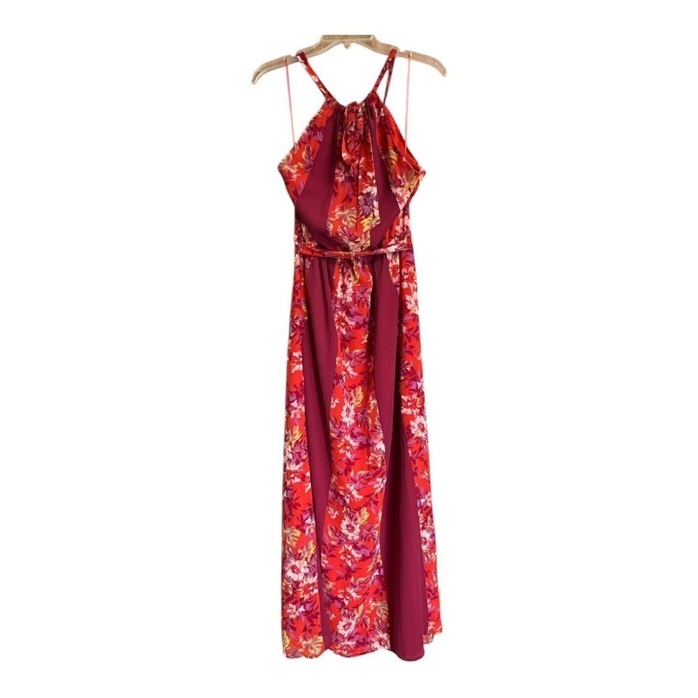 ModCloth Illuminated Elegance Floral Halter Maxi Dress - Red, Large - Picture 3 of 5